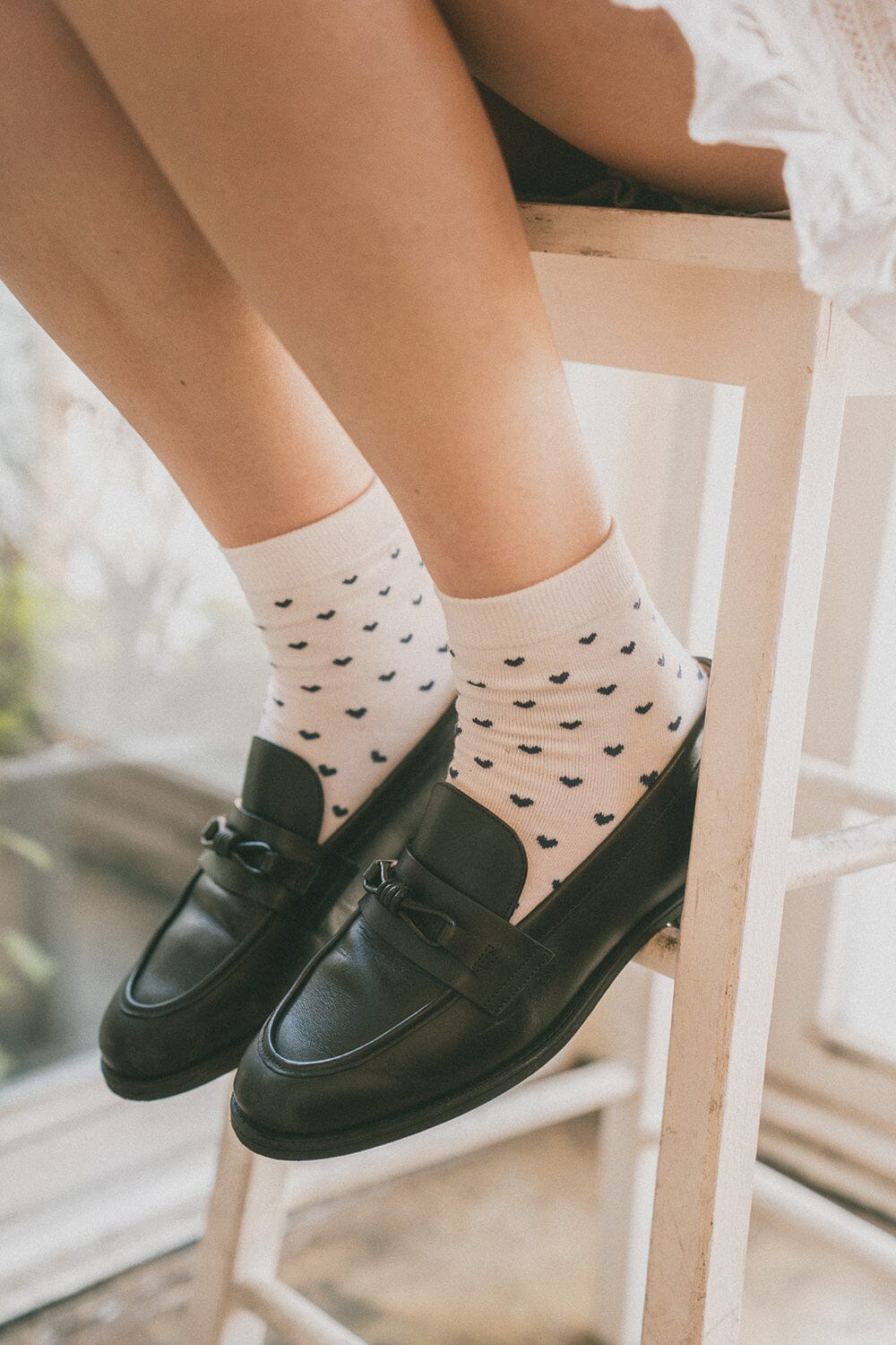 White With Navy Hearts