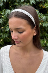 White with Navy Polka Dots