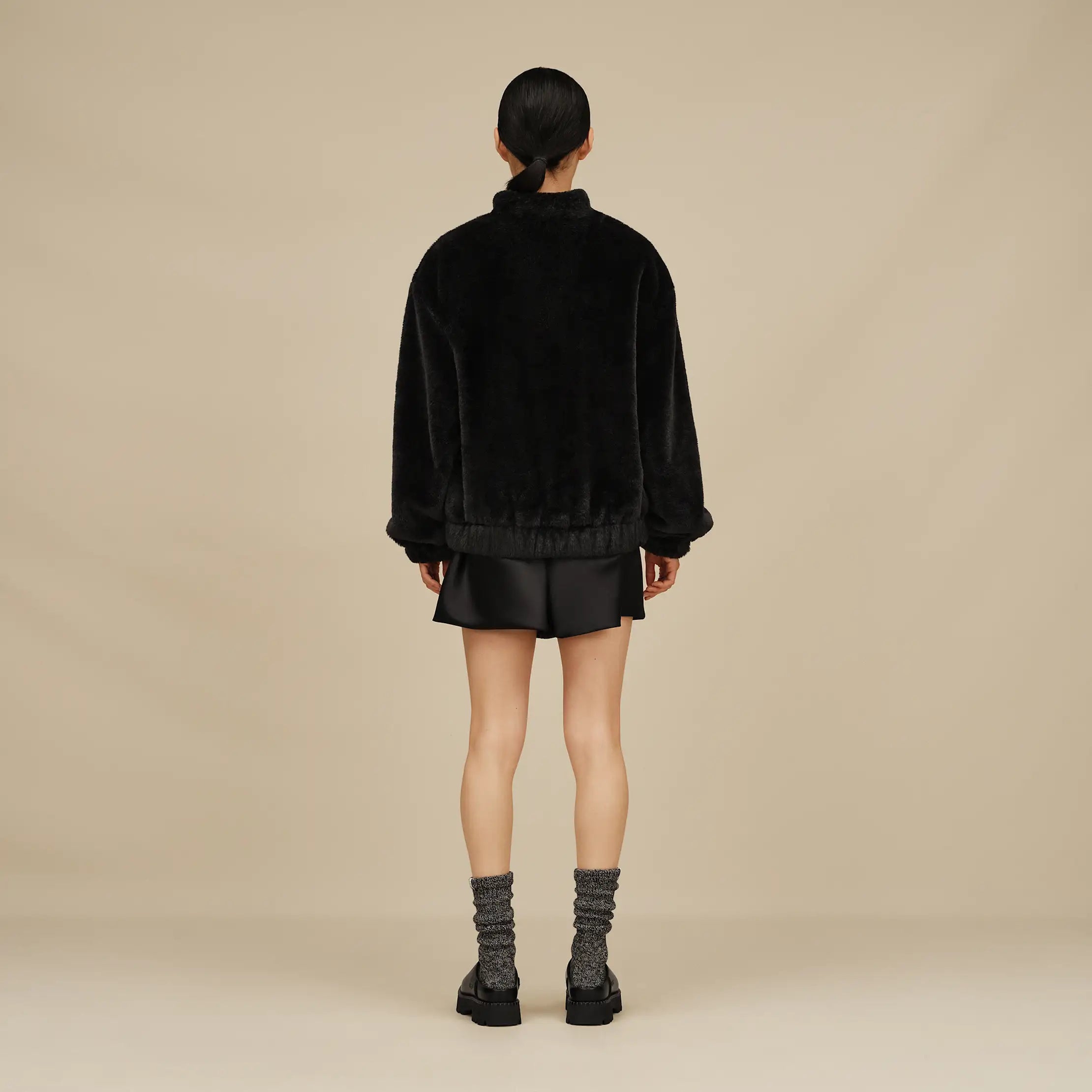 Women's Rib Knit Slouchy Crew Sock - GREY / BLACK