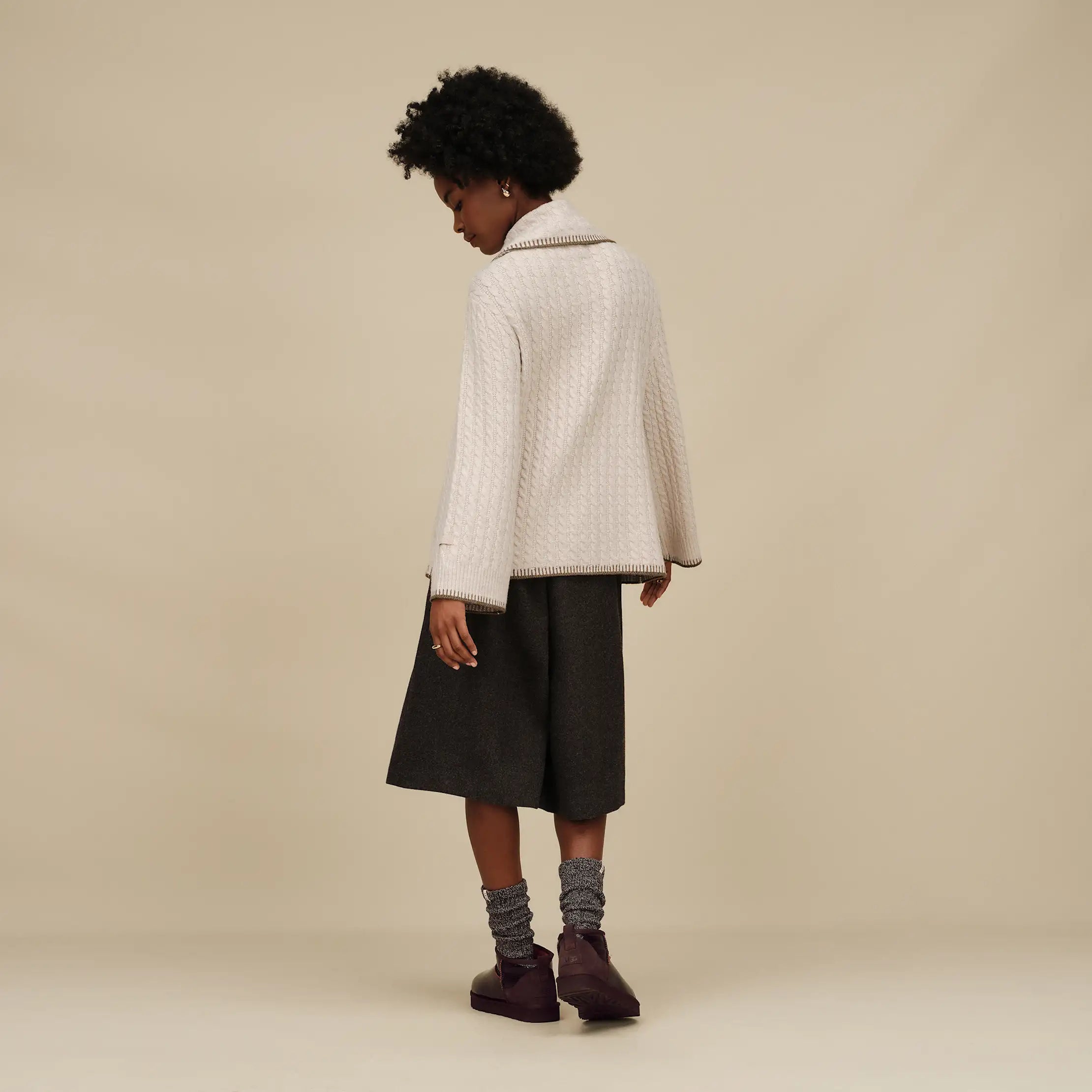 Women's Rib Knit Slouchy Crew Sock - GREY / BLACK