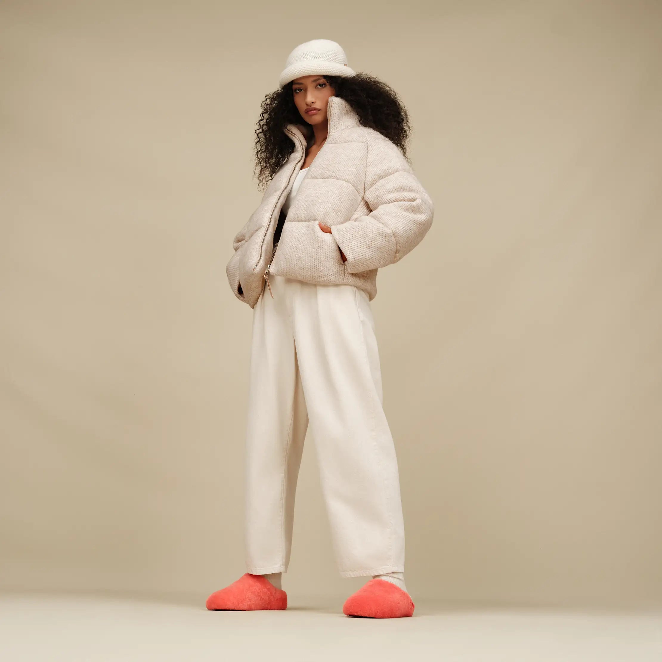 Women's Rolled Knit Hat - CREAM