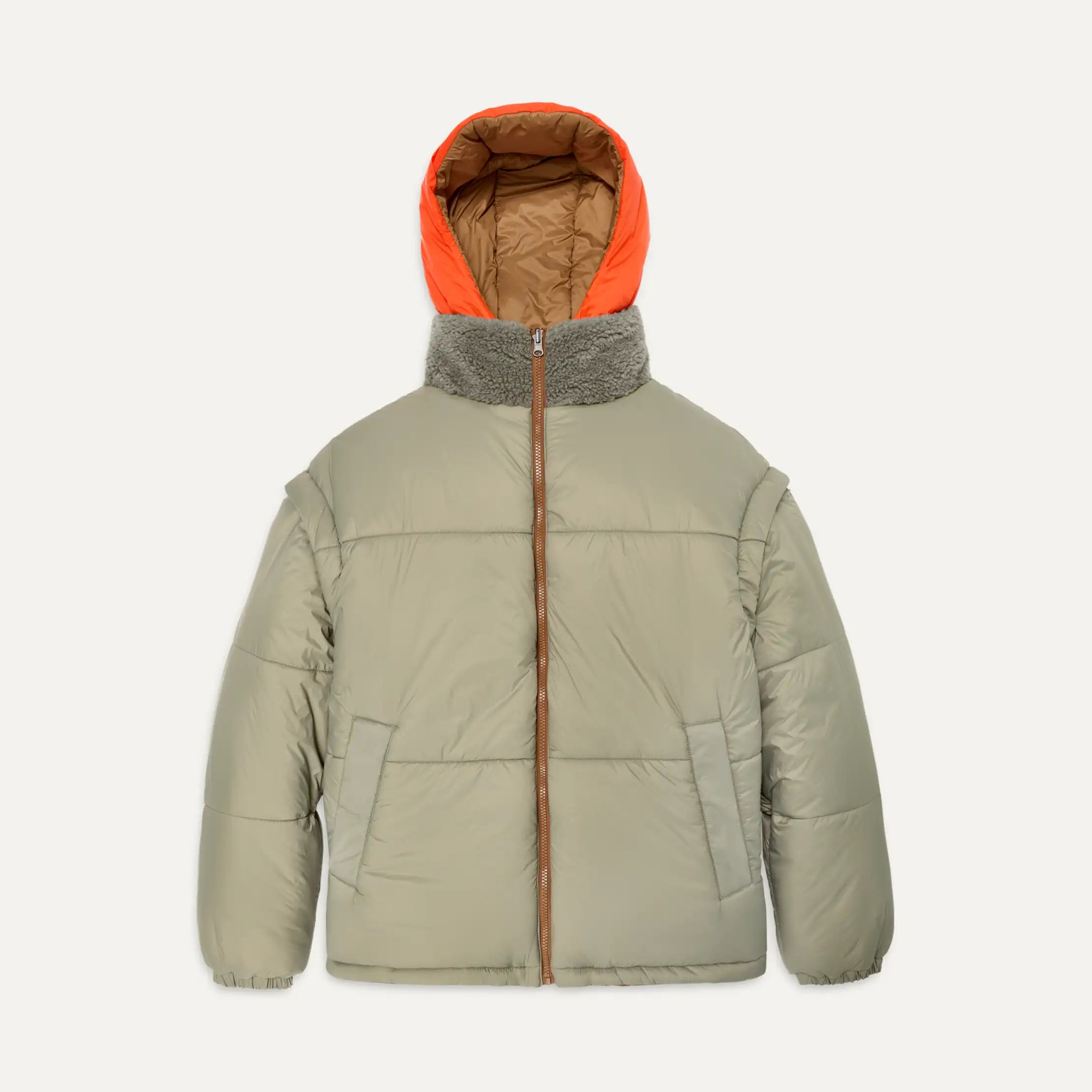 All Gender Kristian Conv Puffer Coat - PECAN / MOSS GREEN