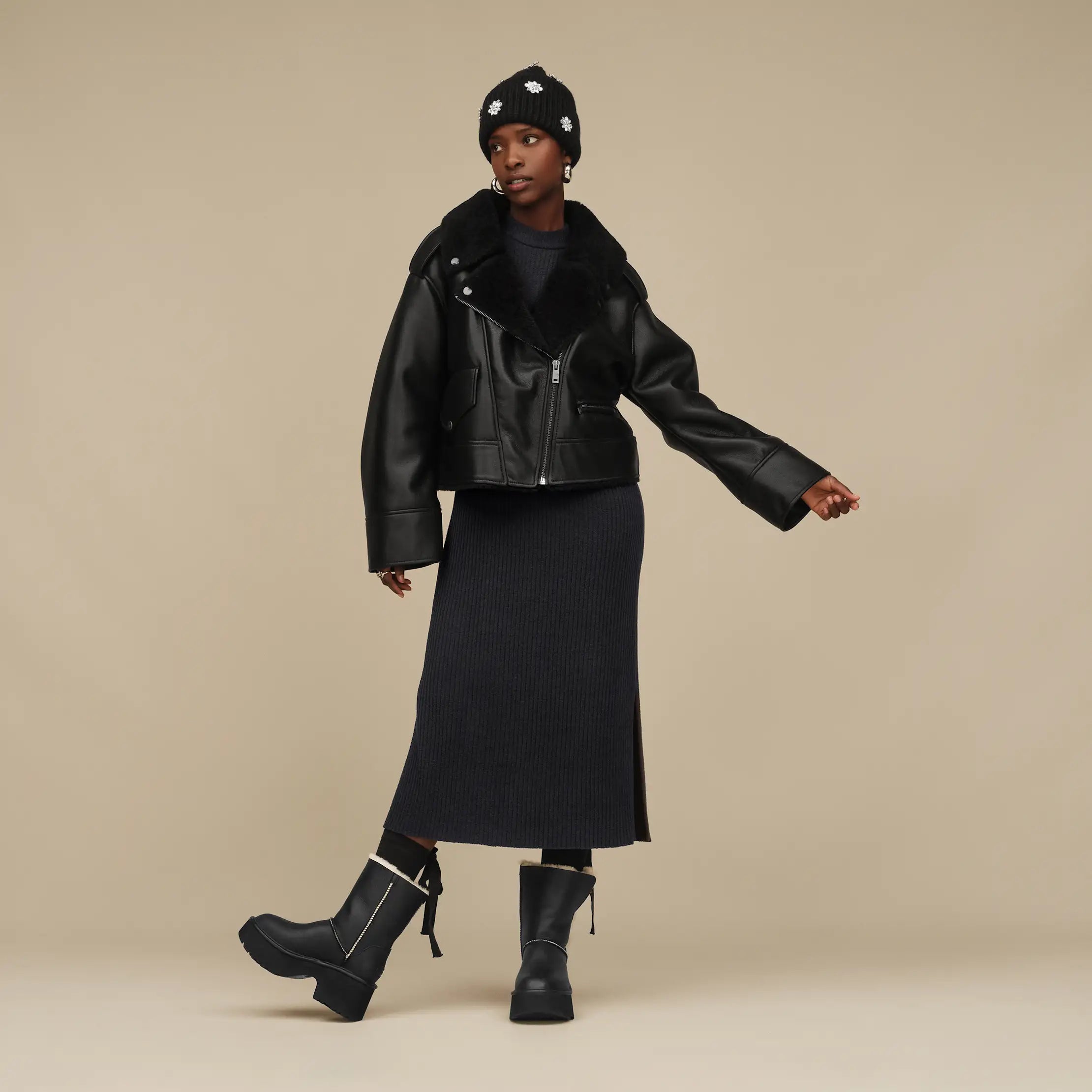 Women's Finnian LuxeFluff Moto Jacket - BLACK