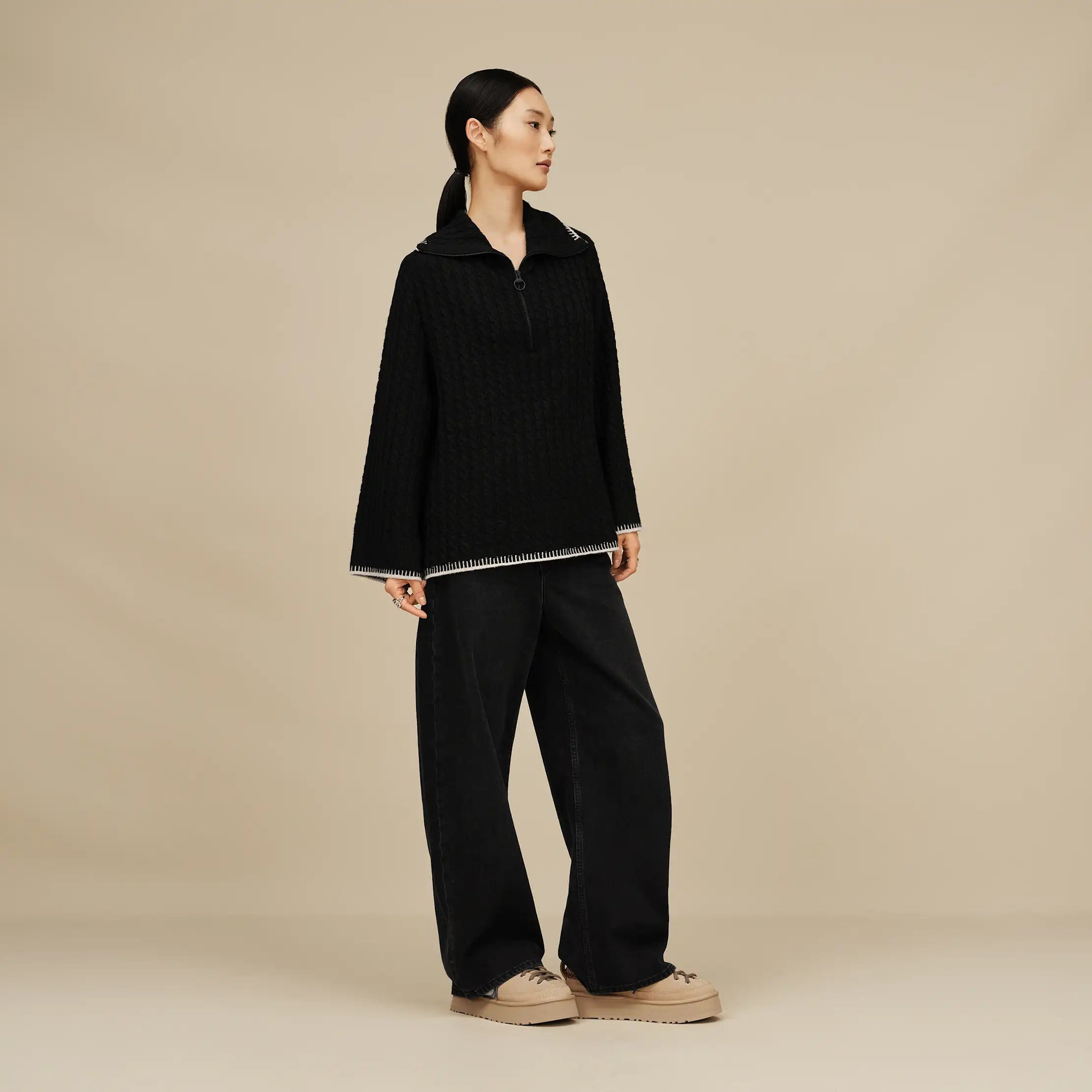 Women's Rylynn Quarter-Zip Sweater - BLACK