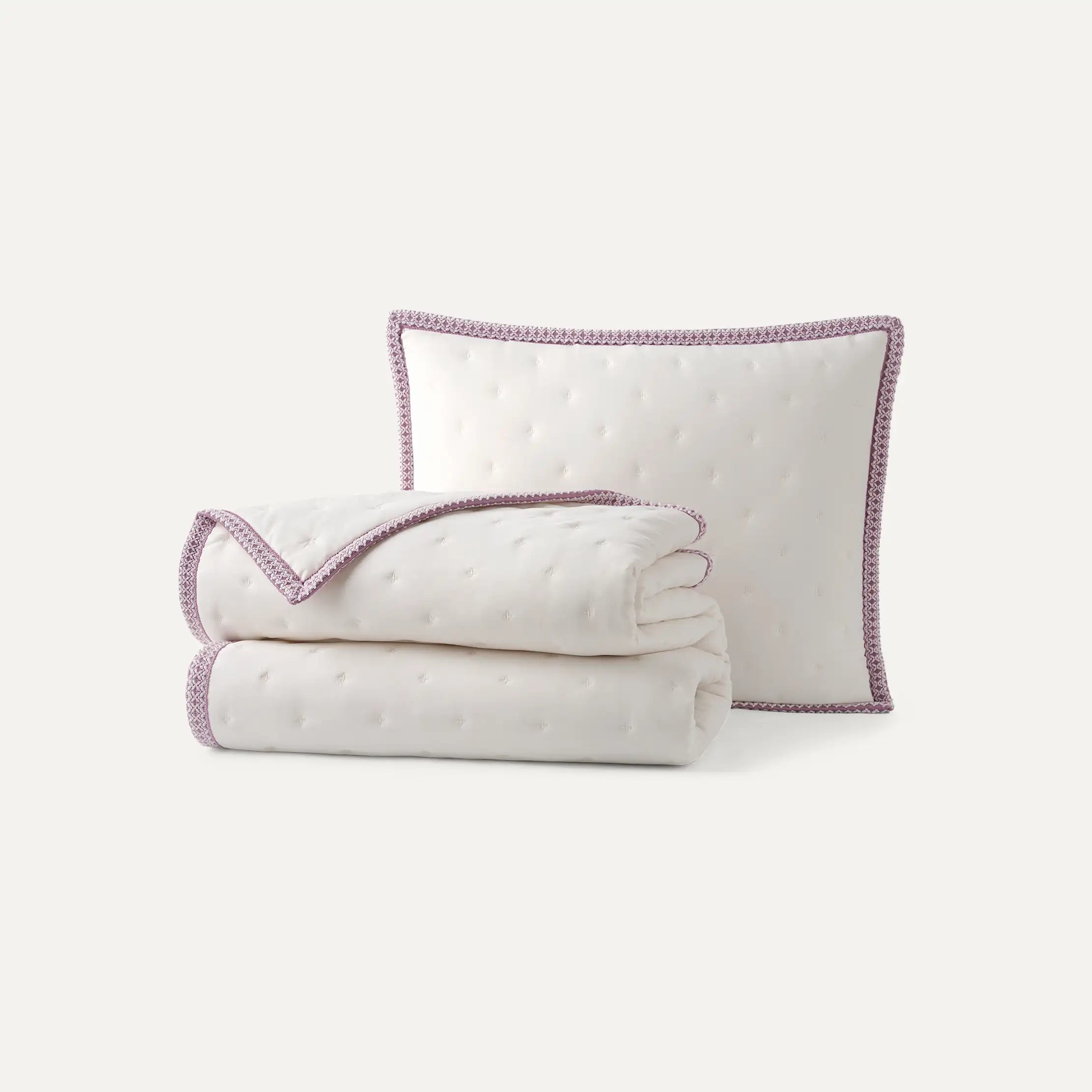 Home Devon UGGbraid Quilt Set T/TXL - SNOW / DUSTY ORCHID