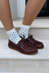 White with Teal Polka Dots